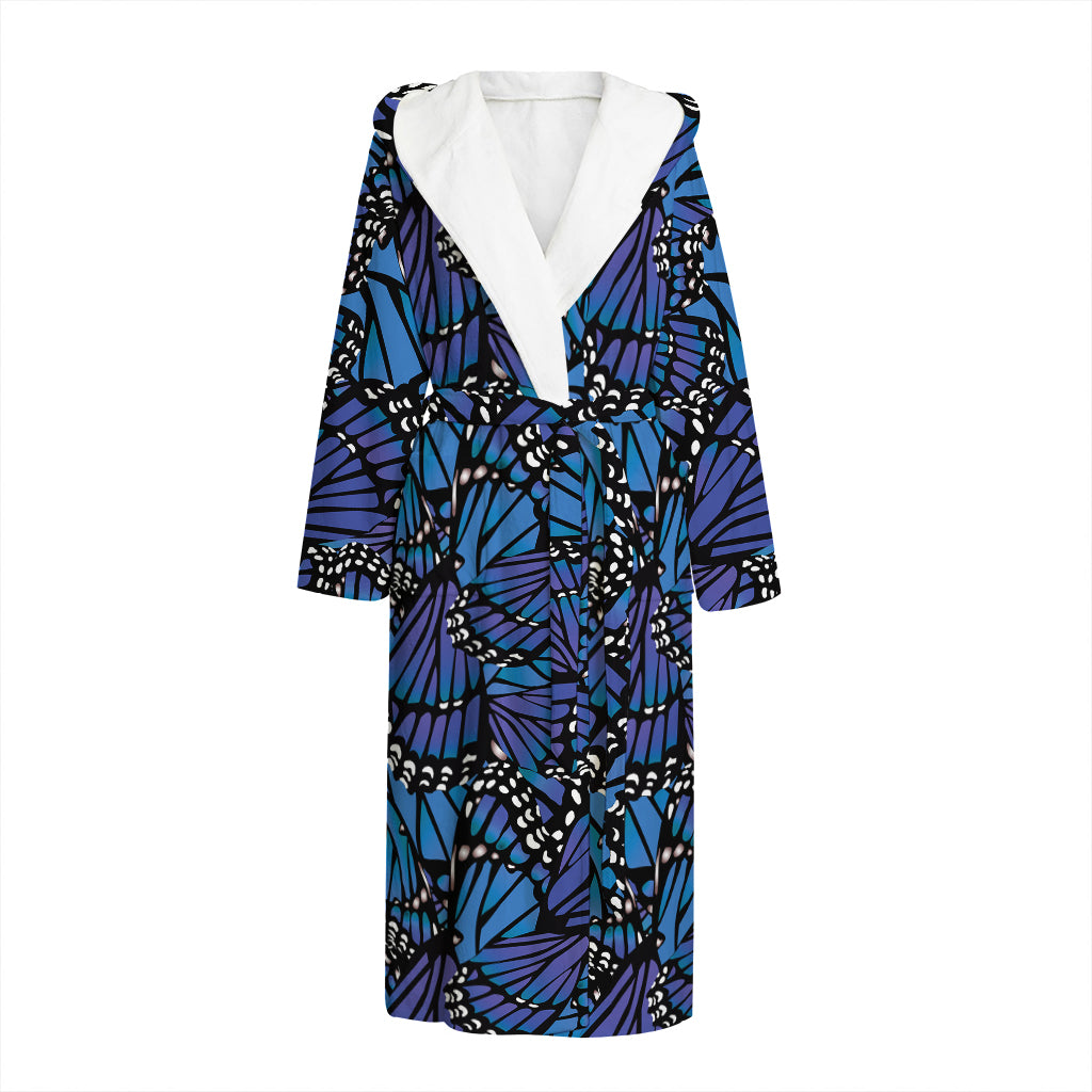 Blue Monarch Butterfly Wings Print Hooded Bathrobe