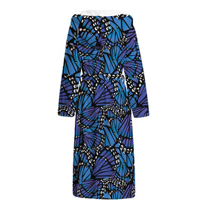 Blue Monarch Butterfly Wings Print Hooded Bathrobe