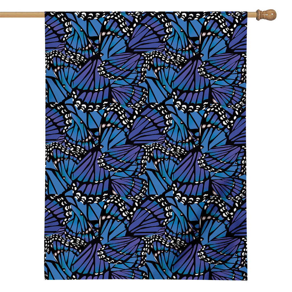 Blue Monarch Butterfly Wings Print House Flag
