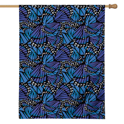 Blue Monarch Butterfly Wings Print House Flag