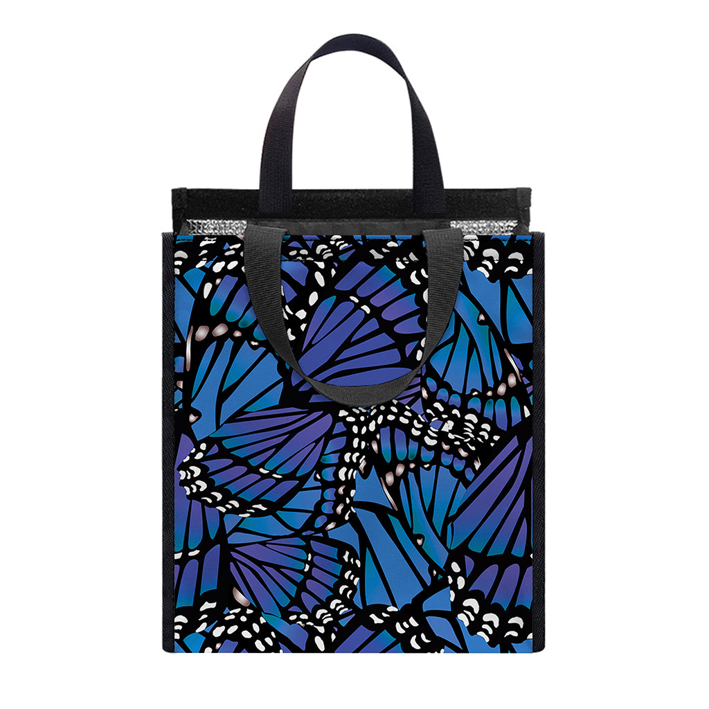 Blue Monarch Butterfly Wings Print Insulated Lunch Tote