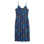 Blue Monarch Butterfly Wings Print Jersey Midi Cami Dress