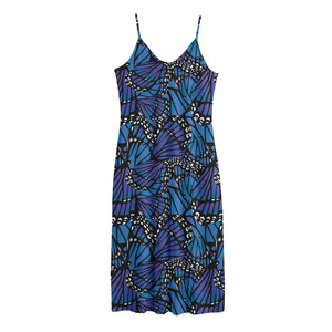 Blue Monarch Butterfly Wings Print Jersey Midi Cami Dress