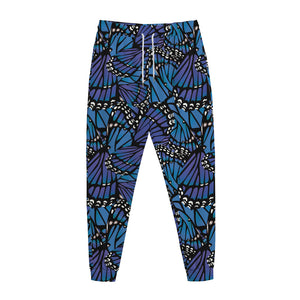 Blue Monarch Butterfly Wings Print Jogger Pants