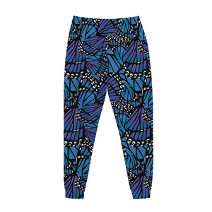 Blue Monarch Butterfly Wings Print Jogger Pants