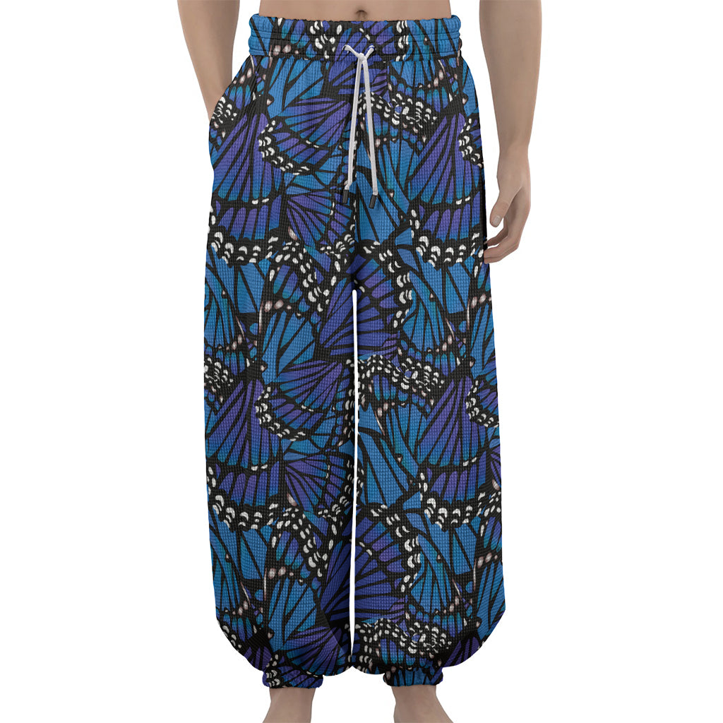 Blue Monarch Butterfly Wings Print Lantern Pants