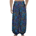 Blue Monarch Butterfly Wings Print Lantern Pants