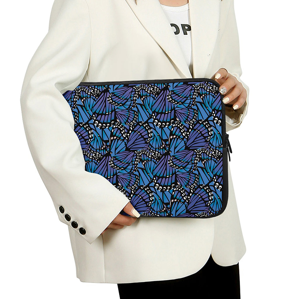 Blue Monarch Butterfly Wings Print Laptop Sleeve