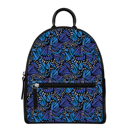 Blue Monarch Butterfly Wings Print Leather Backpack