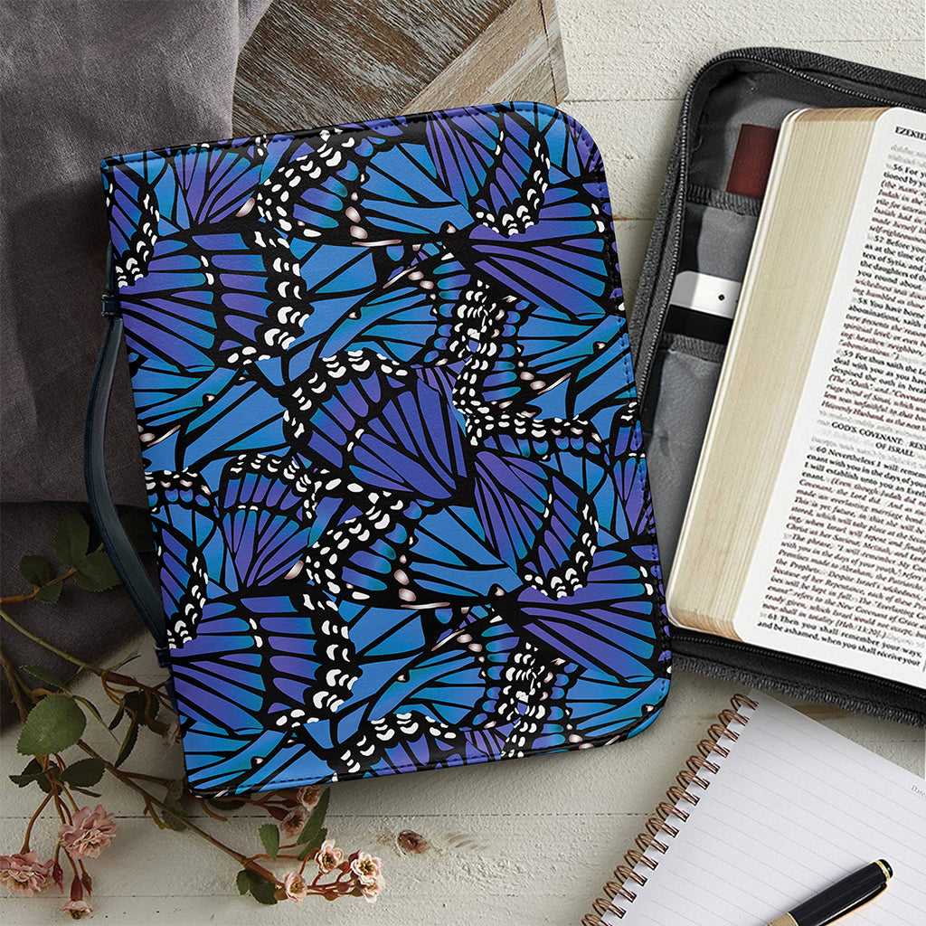 Blue Monarch Butterfly Wings Print Leather Bible Cover
