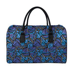Blue Monarch Butterfly Wings Print Leather Duffle Bag
