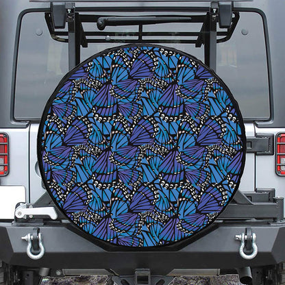 Blue Monarch Butterfly Wings Print Leather Spare Tire Cover