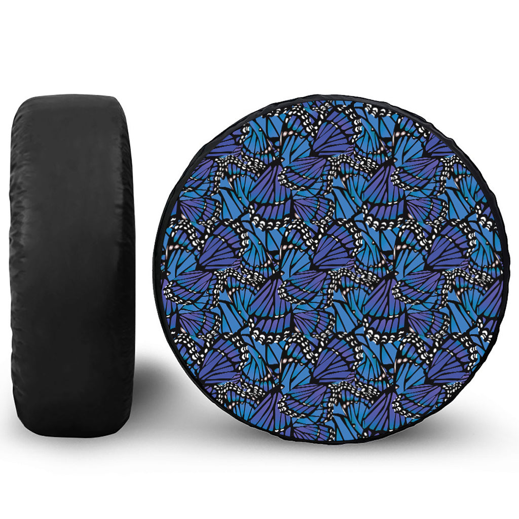 Blue Monarch Butterfly Wings Print Leather Spare Tire Cover