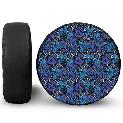 Blue Monarch Butterfly Wings Print Leather Spare Tire Cover