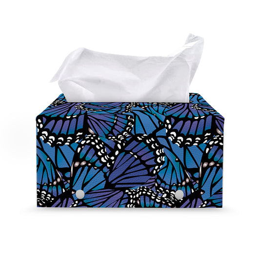 Blue Monarch Butterfly Wings Print Leather Tissue Box Cover