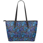 Blue Monarch Butterfly Wings Print Leather Tote Bag