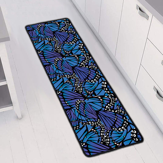 Blue Monarch Butterfly Wings Print Long Kitchen Mat