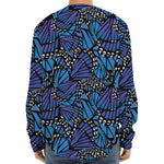 Blue Monarch Butterfly Wings Print Long Sleeve Baseball Jersey