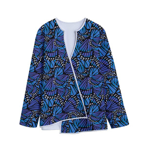 Blue Monarch Butterfly Wings Print Long Sleeve Short Coat