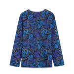 Blue Monarch Butterfly Wings Print Long Sleeve Short Coat