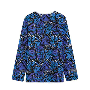 Blue Monarch Butterfly Wings Print Long Sleeve Short Coat