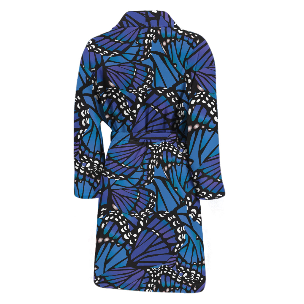 Blue Monarch Butterfly Wings Print Men's Bathrobe