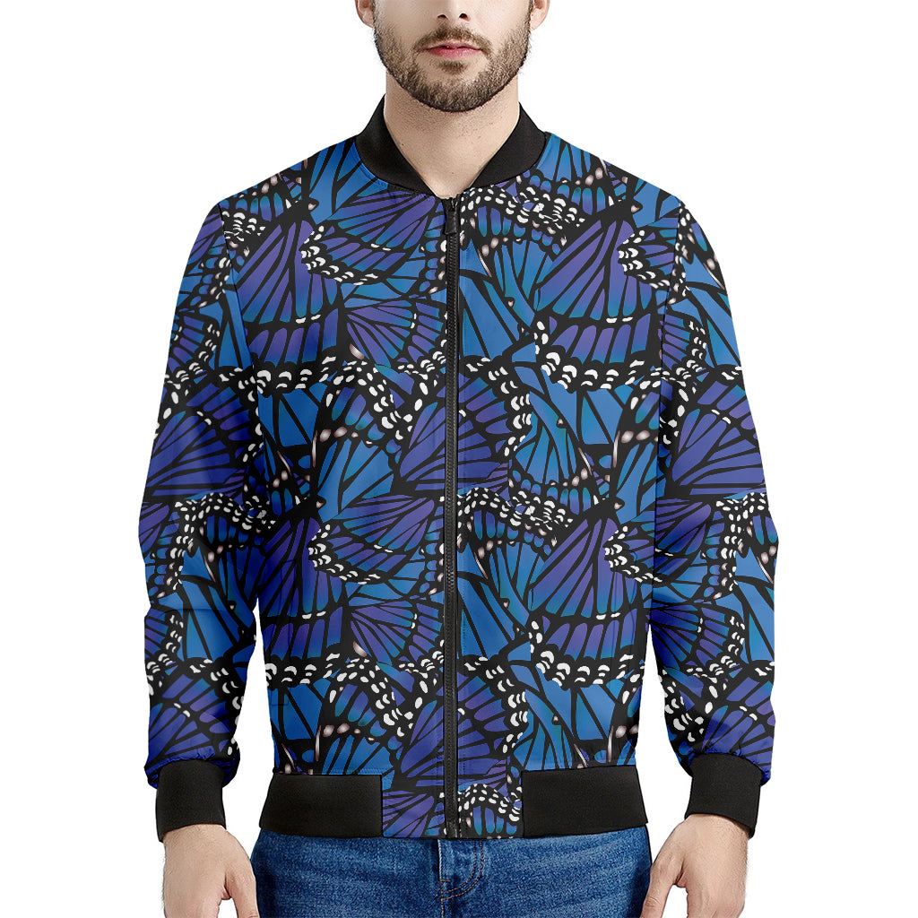 Blue Monarch Butterfly Wings Print Men's Bomber Jacket