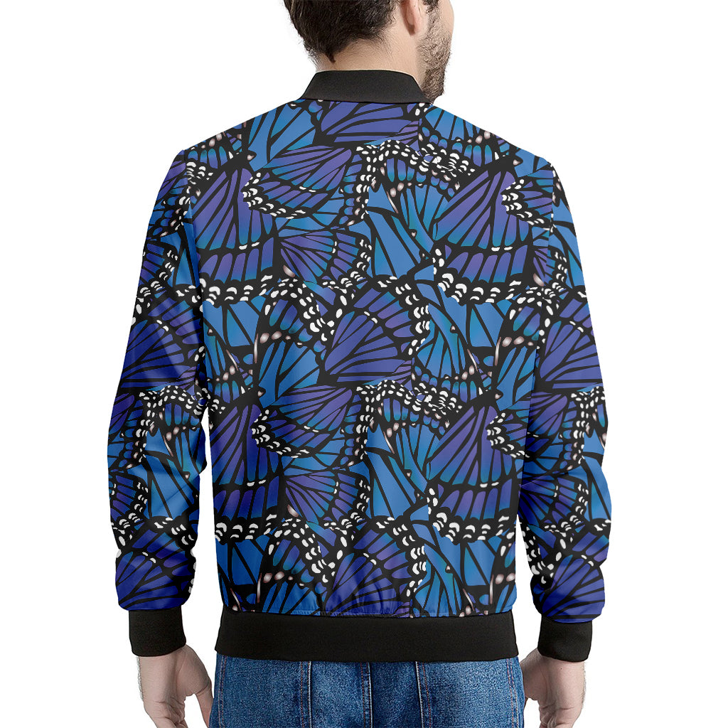 Blue Monarch Butterfly Wings Print Men's Bomber Jacket