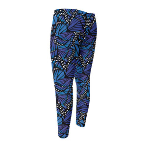 Blue Monarch Butterfly Wings Print Men's Compression Pants