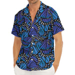 Blue Monarch Butterfly Wings Print Men's Deep V-Neck Shirt