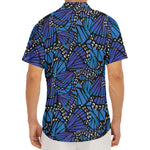 Blue Monarch Butterfly Wings Print Men's Deep V-Neck Shirt