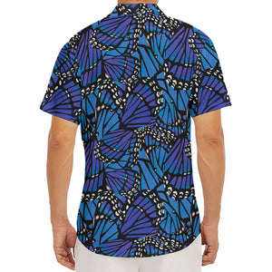 Blue Monarch Butterfly Wings Print Men's Deep V-Neck Shirt