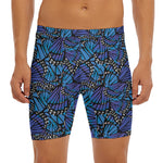 Blue Monarch Butterfly Wings Print Men's Long Boxer Briefs