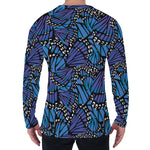 Blue Monarch Butterfly Wings Print Men's Long Sleeve T-Shirt