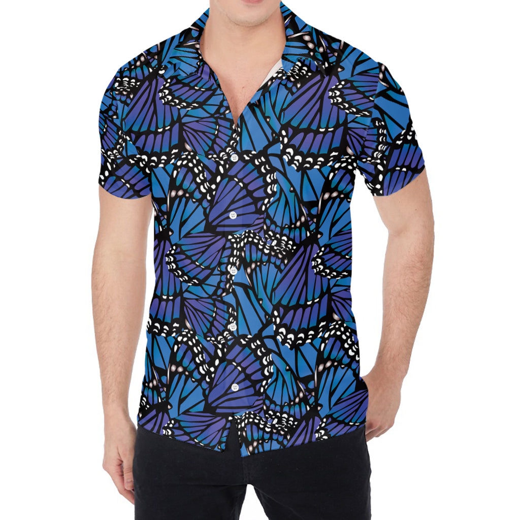 Blue Monarch Butterfly Wings Print Men's Shirt