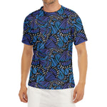 Blue Monarch Butterfly Wings Print Men's Short Sleeve Rash Guard
