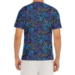 Blue Monarch Butterfly Wings Print Men's Short Sleeve Rash Guard