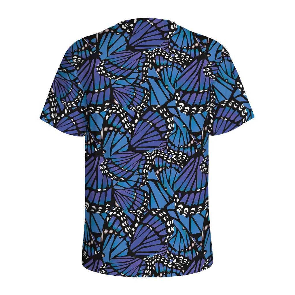 Blue Monarch Butterfly Wings Print Men's Sports T-Shirt
