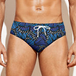 Blue Monarch Butterfly Wings Print Men's Swim Briefs