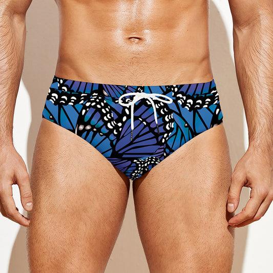 Blue Monarch Butterfly Wings Print Men's Swim Briefs