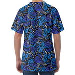 Blue Monarch Butterfly Wings Print Men's Velvet T-Shirt