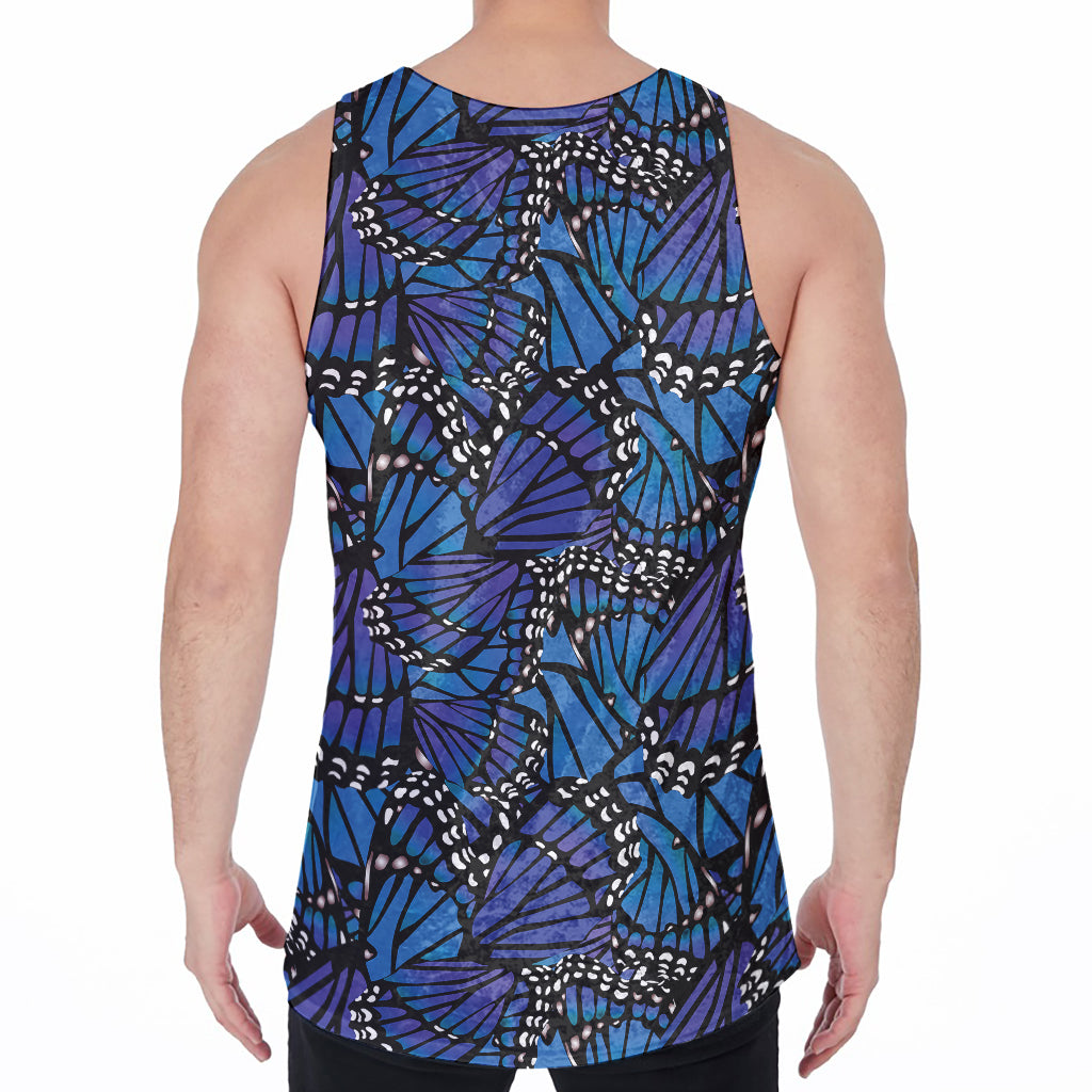 Blue Monarch Butterfly Wings Print Men's Velvet Tank Top
