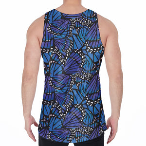 Blue Monarch Butterfly Wings Print Men's Velvet Tank Top