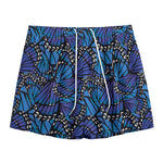 Blue Monarch Butterfly Wings Print Mesh Shorts