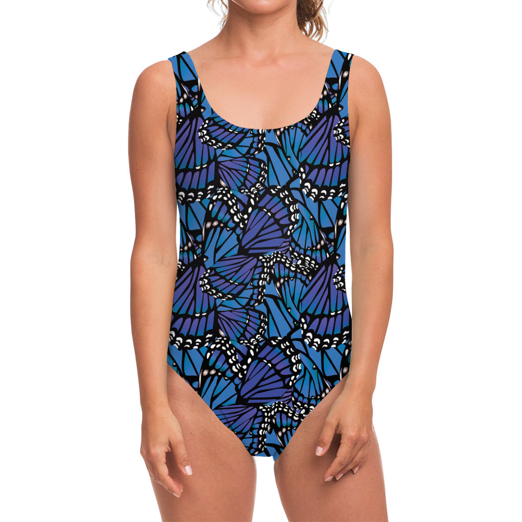 Blue Monarch Butterfly Wings Print One Piece Swimsuit