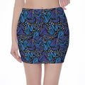 Blue Monarch Butterfly Wings Print Pencil Mini Skirt