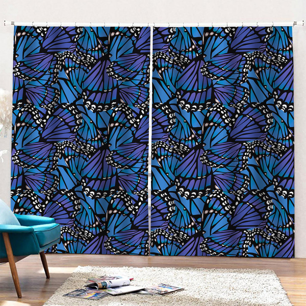 Blue Monarch Butterfly Wings Print Pencil Pleat Curtains