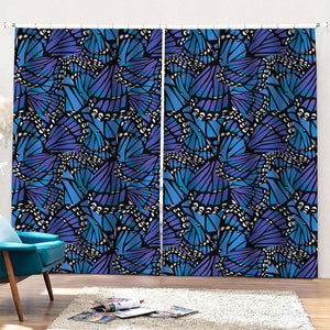 Blue Monarch Butterfly Wings Print Pencil Pleat Curtains