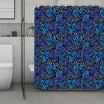 Blue Monarch Butterfly Wings Print Polyester Shower Curtain