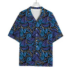 Blue Monarch Butterfly Wings Print Rayon Hawaiian Shirt